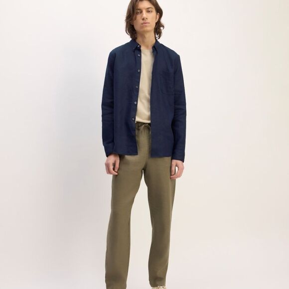 Everlane 100% Linen Men's Navy Casual Button Down Shirt Size L - Picture 2 of 9